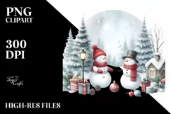 Cute Snowman in Winter Scenery PNG Product Image 1
