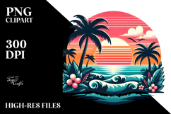 Retro Tropical Island Sunset, PNG Product Image 2
