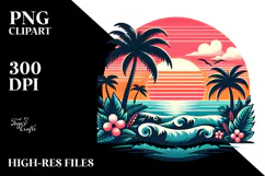 Retro Tropical Island Sunset, PNG Product Image 2