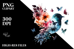 Colorful Bird with Butterflies PNG Product Image 2