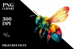 Abstract Vibrant Bee with Plant Leaves PNG Product Image 1