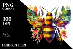 Abstract Vibrant Bee with Plant Leaves PNG Product Image 3