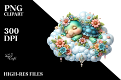 Whimsical Baby Turtle Sleeping on the Cloud PNG Product Image 2