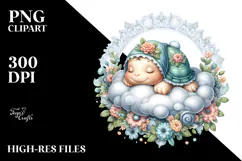 Sleeping Baby Turtle with Floral Ornament PNG Product Image 2