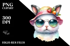 Colorful Cute Bunny with Sun es and Sun Hat Clipart Product Image 1