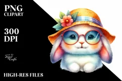Colorful Cute Bunny with Sun es and Sun Hat Clipart Product Image 3