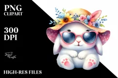 Colorful Cute Bunny with Sun es and Sun Hat Clipart Product Image 1