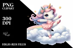 Watercolor Pastel Cute Baby Unicorn Posig as Dancer Clipart Product Image 1