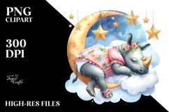 Vibrant Baby Rhino Sleeping on Moon PNG Product Image 2