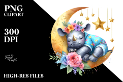 Vibrant Baby Rhino Sleeping on the Moon PNG Product Image 2
