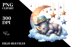 Vibrant Baby Rhino Sleeping on the Moon PNG Product Image 2