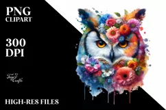 Abstract Vibrant Owl with 3D Looking Flowers PNG Product Image 3