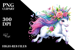 cute Unicorn with Floral Wreath PNG Product Image 2