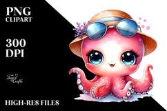Energic Baby Octopus with Hat and Sunglasses PNG Product Image 2