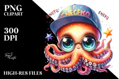Charming Baby Octopus with Hat and Sunglasses PNG Product Image 2
