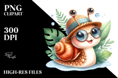 Smiling Baby Snail with Hat and Sunglasses, Watercolor PNG Product Image 2