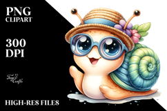 Smiling Baby Snail with Hat and Sunglasses, Watercolor PNG Product Image 2
