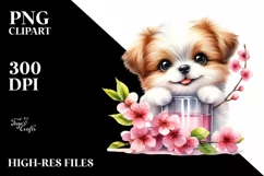 Smiling Babydog with Cherry Blossom | Sublimation | Clipart Product Image 3