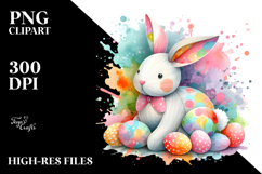 Colorful Wood Bunny on Splashy Background PNG Product Image 2