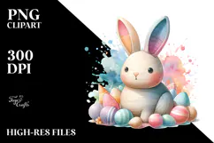 Colorful Wood Bunny on Splashy Background PNG Product Image 2