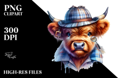 Colorful Baby Highland Cow Detective Hat PNG Product Image 2