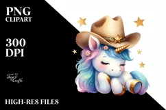 Shimmering Star Cowboy Hat Unicorn | Clipart Product Image 1