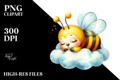 Colorful Baby Bee Cloud Watercolor | Sublimation | Clipart Product Image 2