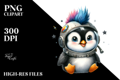 aCute Energetic Penguin in Astronaut Helmet, PNG Product Image 2