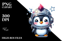 aCute Energetic Penguin in Astronaut Helmet, PNG Product Image 2