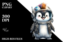 aCute Energetic Penguin in Astronaut Helmet, PNG Product Image 2
