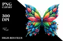 Abstract Vibrant Butterfly with Plant Leaves PNG Product Image 3