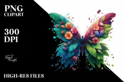 Abstract Vibrant Butterfly with Plant Leaves PNG Product Image 3