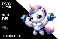 Watercolor Pastel Cute Baby Unicorn Posing as a Body Builder Product Image 1