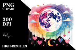 Simple Watercolor Moon with Hanging Hearts PNG Product Image 2