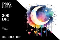 Simple Watercolor Moon with Hanging Hearts PNG Product Image 2