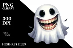 Funny Halloween Ghost Smile Watercolor Clipart Product Image 1