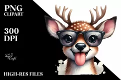 Funny Detailed Deer Watercolor Summer Sticker Clipart Product Image 3
