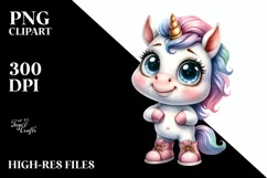 Expressive Baby Unicorn with Large Shoes | Watercolor Design Product Image 1