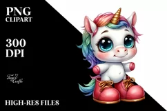 Expressive Baby Unicorn with Large Shoes | Watercolor Product Image 1