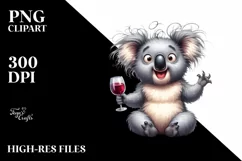 Detailed Watercolor Funny Koala Wine Clipart Product Image 1