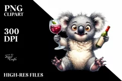 Detailed Watercolor Funny Koala Wine Clipart Product Image 1