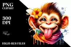 Funny Monkey Portrait Tongue Out | Sublimation Clipart Product Image 1