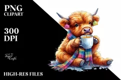 Watercolor Highland Cow Tea PNG Product Image 3
