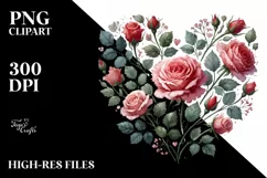 Washed Watercolor Heart with Roses PNG Product Image 2
