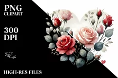 Washed Watercolor Heart with Roses PNG Product Image 2