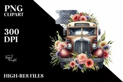 Watercolor Vintage Bus Flower USA Flag Product Image 1