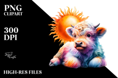 Colorful Highland Cow Sun PNG Product Image 2