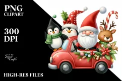 Cute Christmas in Car Scene PNG Product Image 3