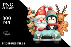 Cute Christmas in Car Scene PNG Product Image 1