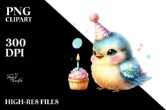 Cute Baby Bird with Party Hat PNG Product Image 1